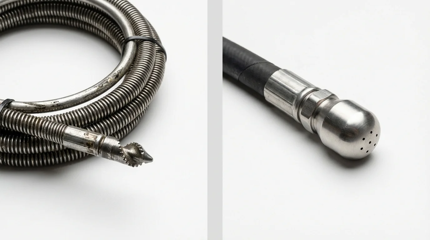 Drain snake cable and hydro jetting nozzle used for drain cleaning in Morton, IL