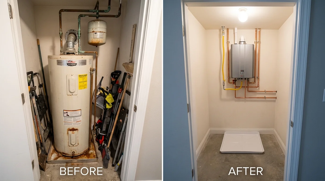 Tank water heater versus wall-mounted tankless unit comparison for Morton, IL homeowners