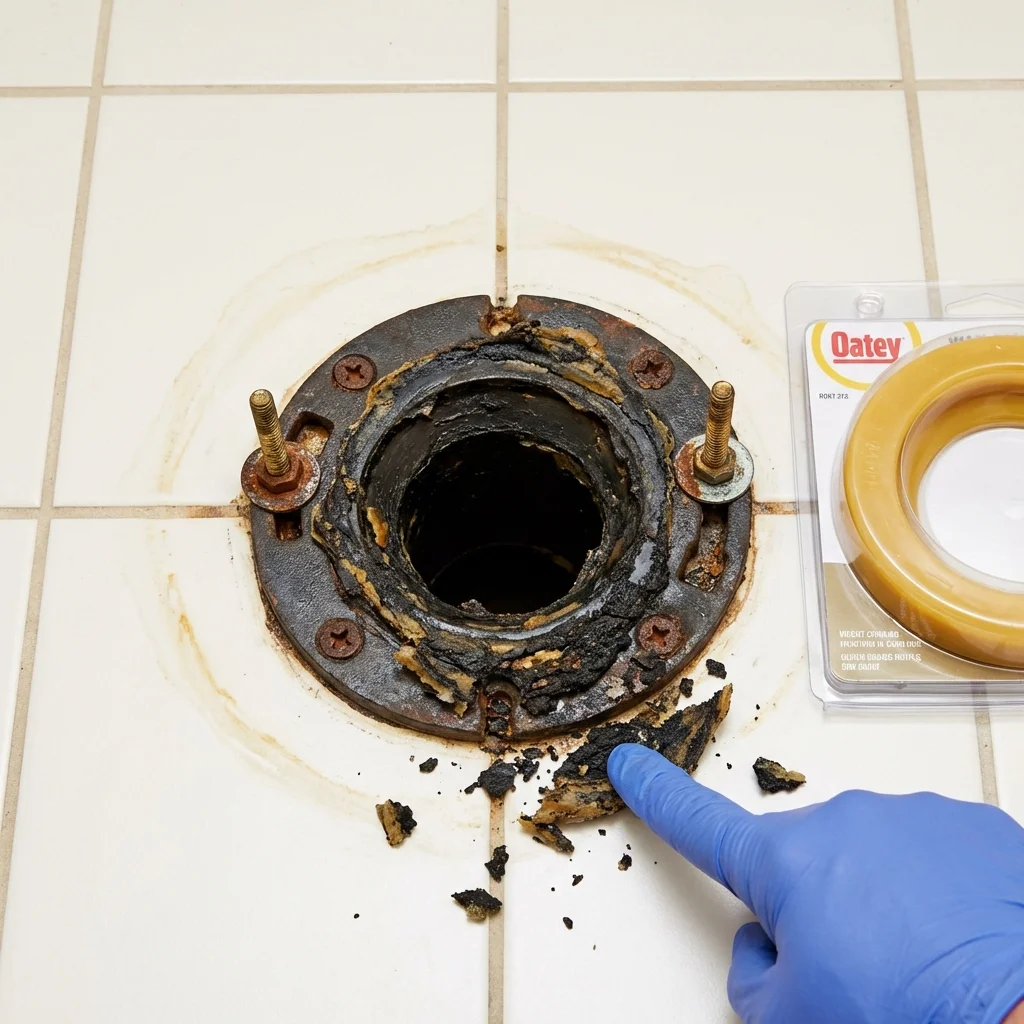 Failed wax ring showing water seepage at the base of a toilet in a Morton, IL home